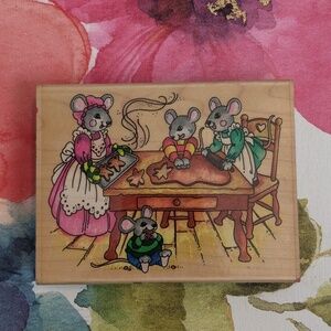Vintage 1995 stampendous Rubber Stamp mouse mouses holiday bakes htf rare